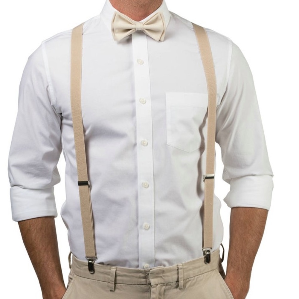 IVORY CREAM BEIGE SUSPENDERS Wedding Formal